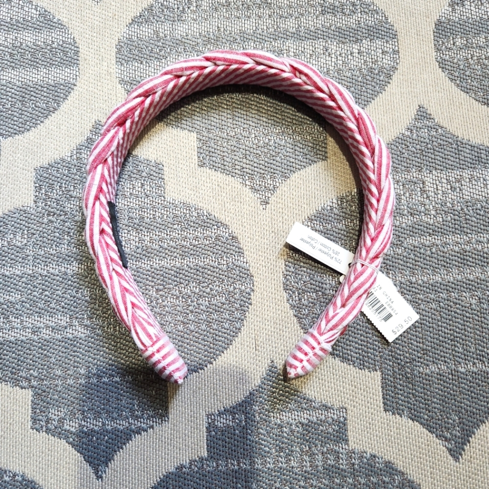 J. Crew Braided Pink/White Seersucker Headband